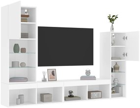 4pcs móveis de parede p/ TV c/ LEDs derivados de madeira branco