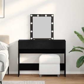 Mesa de Maquiagem com Espelho e Luzes LED Madeira de Carvalho Preto