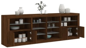 Aparador com luzes LED 202x37x67 cm carvalho castanho