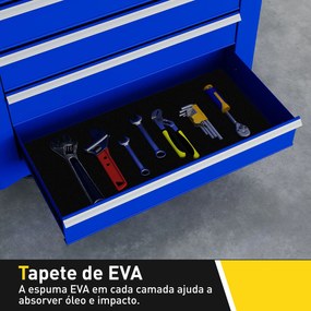 Carrinho de Ferramentas com 7 Gavetas Carrinho de Oficina com Fechadura Pega 2 Rodas com Travão 69x33x75 cm Azul