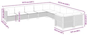 10 pcs conjunto de sofás p/ jardim com almofadões vime PE bege