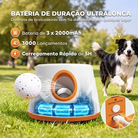 Lançador Automático de Bolas para Cães com 6 Bolas em ETPU e 3 Distâncias Ajustáveis 6/10/14 m, Laranja