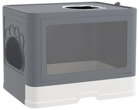 Caixa de Areia para Gatos Amovível com Pá Escova 2 Portas Entrada Principal e Saída Superior 48,5x38x36,5 cm Cinza