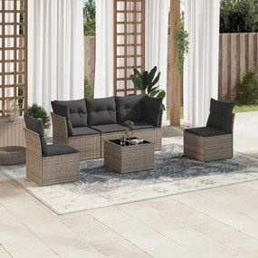 6 pcs conjunto sofás de jardim com almofadões vime cinzento