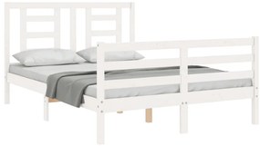 Estrutura de cama de casal c/ cabeceira madeira maciça branco