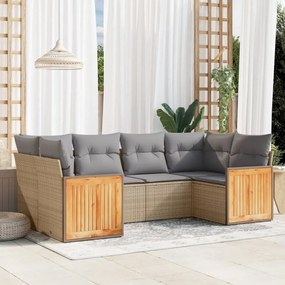 vidaXL 6 pcs conjunto de sofás p/ jardim com almofadões vime PE bege