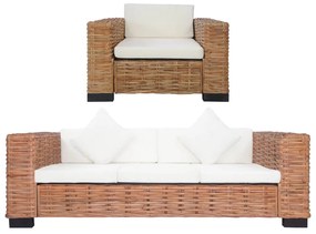 278625 vidaXL 2 pcs conjunto de sofás com almofadões vime natural