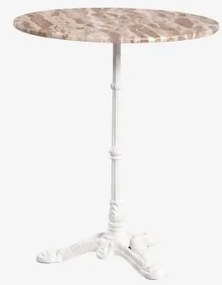 Mesa De Bar Redonda Ø60cm Em Pedra Natural Azteca Mármore Bege Panther - Branco Glacial - Sklum