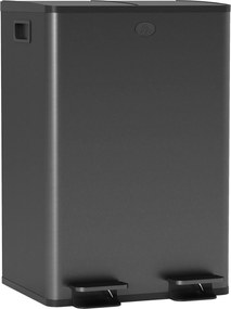 HOMCOM Lixeira de cozinha 2 compartimentos de 2 x 28L, aço inoxidável, tampa com fechamento suave, 45,8x36x67,6cm, preto | Aosom Portugal