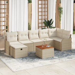 Conjunto de Sofá de Jardim vidaXL 8 Peças com Almofadas Bege de Vime P