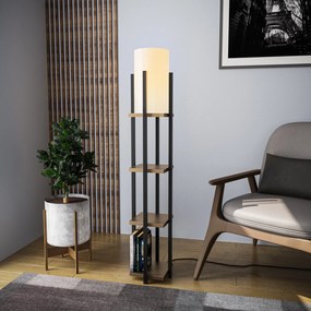 Candeeiro de Chão Shelf Lamp – Preto e Dourado – 25 x 25 x 130 cm