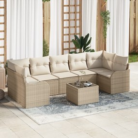 Conjunto de Sofá de Jardim vidaXL com 8 Peças com Almofadas Bege de Rattan