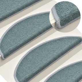 vidaXL Tapetes de escada 15 peças 56x17x3 cm azul-marinho semicircular