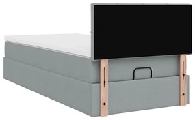 Cama otomana com colchão 100x200 cm tecido cinzento claro