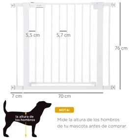Barreira de Segurança para Cães Animais de Estimação 75-96cm para Escadas Portas e Corredores com Fechamento Automático Altura 76cm Branco