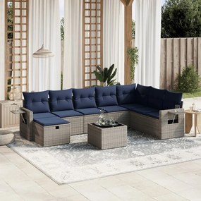 vidaXL 9 pcs conjunto sofás p/ jardim c/ almofadões vime PE cinzento