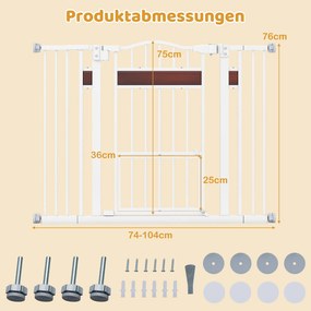 Grelha de proteção para cães ou bebes 74-104 cm x 76 cm, para porta sem perfuração, grelha de proteção com porta pequena, branca.