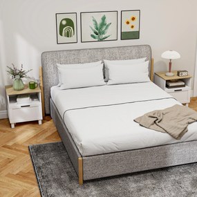 Conjunto de 2 Mesas de Cabeceira Modernas com Gaveta Compartimento Aberto Pés de Madeira 45x38x50 cm Branco