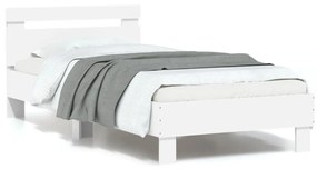 vidaXL Estrutura de cama com cabeceira e luzes LED 90x200 cm branco