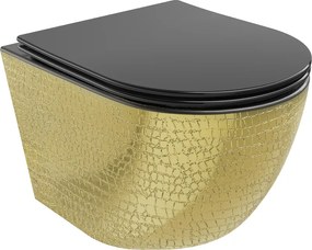 Mexen Lena sanitário wc Rimless com tampa de queda lenta slim, duroplasto, preto mate/padrón escamas dourado - 30224078