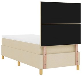 Cama Box Spring com Colchão &amp; LED Creme 90x200 cm Tecido