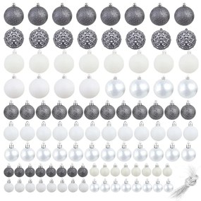 Conjunto de bolas de natal 100 pcs 3/4/6 cm branco/cinzento