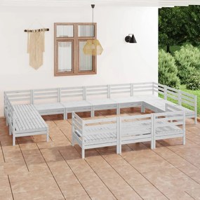 vidaXL 13 pcs conjunto lounge de jardim pinho maciço branco