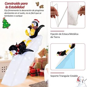 Pinguim Natal 120 cm LED com Gorro e Cachecol Decoração de Natal Iluminada com 130 LEDs Brancos Frios Decoração de Inverno com Estacas