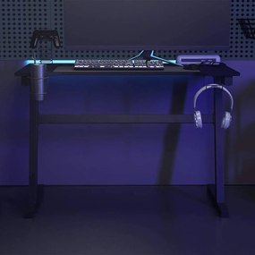 Secretária de gaming c/ luzes LED forma de Z 110x60x75 cm preto