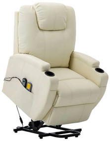 vidaXL Poltrona de massagens elevatória couro artificial branco nata