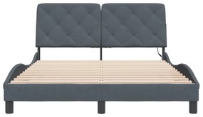 Estrutura de cama c/ luzes LED 140x190cm veludo cinzento-escuro