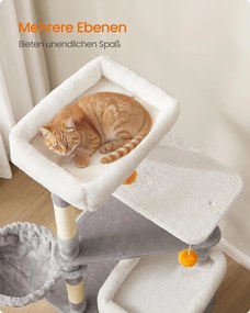 Arranhador de vários andares com cavernas e plataformas para gatos 53 x 46 x 152 cm Cinzento