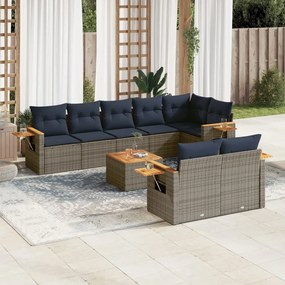vidaXL 9 pcs conjunto sofás p/ jardim c/ almofadões vime PE cinzento