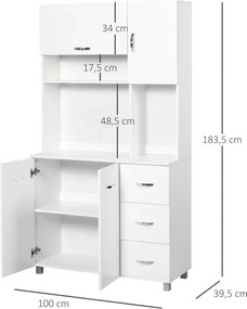 Armário de Arrumação Alto com 4 Portas Prateleiras Ajustáveis para Sala de Estar 100x39,5x183,5 cm Branco