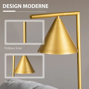 Candeeiro de pé 40  35 x 26 x 153 cm para sala de estar em aço com abajur cónico orientável e base em mármore, dourado