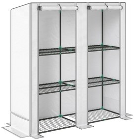 Estufa de Exterior Pequena com 3 Prateleiras 2 Portas de Enrolar Capa de PE e Estrutura de Aço 144x48x152 cm Branco