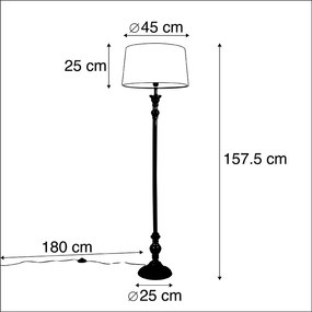 Candeeiro de pé preto com máscara de linho branco 45cm - Clássico Clássico / Antigo,Country / Rústico