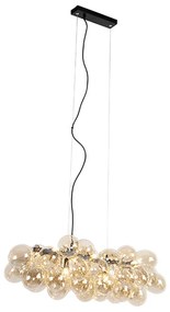 Candeeiro de suspensão design preto com vidro âmbar 8 luzes - Uvas Art Deco,Design