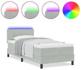 Cama Box com Colchão e Luz LED Cinzento-claro 90x190 cm Veludo