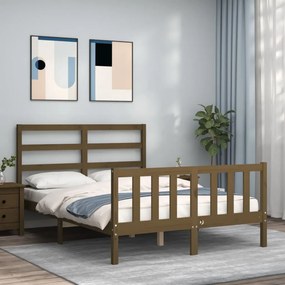 Estrutura de cama dupla pequena 4FT madeira maciça castanho-mel