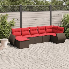 vidaXL 7 pcs conjunto de sofás jardim c/ almofadões vime PE castanho