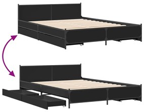 Estrutura de cama c/ gavetas 140x190 cm derivados madeira preto