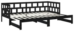 Estrutura sofá-cama de puxar 2x(90x200) cm pinho maciço preto