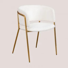 Cadeira de Jantar em Chenille Nalon Style Branco & Dourado - Sklum