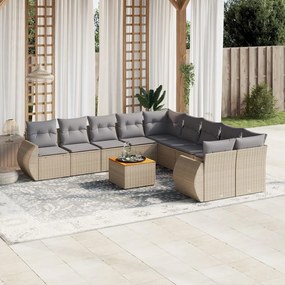 11 pcs conjunto sofás de jardim c/ almofadões vime PE bege