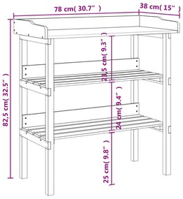 Mesa p/ plantas c/ prateleiras 78x38x82,5 cm abeto castanho