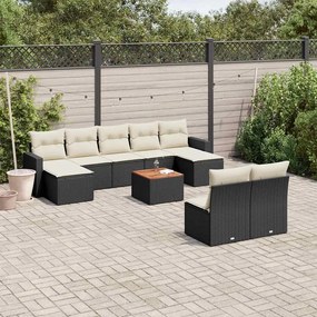 10 pcs conjunto sofás de jardim c/ almofadões vime PE preto