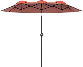 Chapéu de Sol Duplo Chapéu de Sol de Jardim com Inclinação de 45° Manivela Estrutura de Aço 295x152x222 cm Vermelho