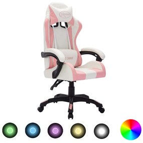 Cadeira estilo corrida c/ luzes LED RGB couro artif. rosa/preto
