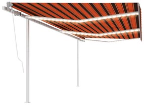 Toldo autom. c/ LED e sensor de vento 6x3,5 m laranja/castanho